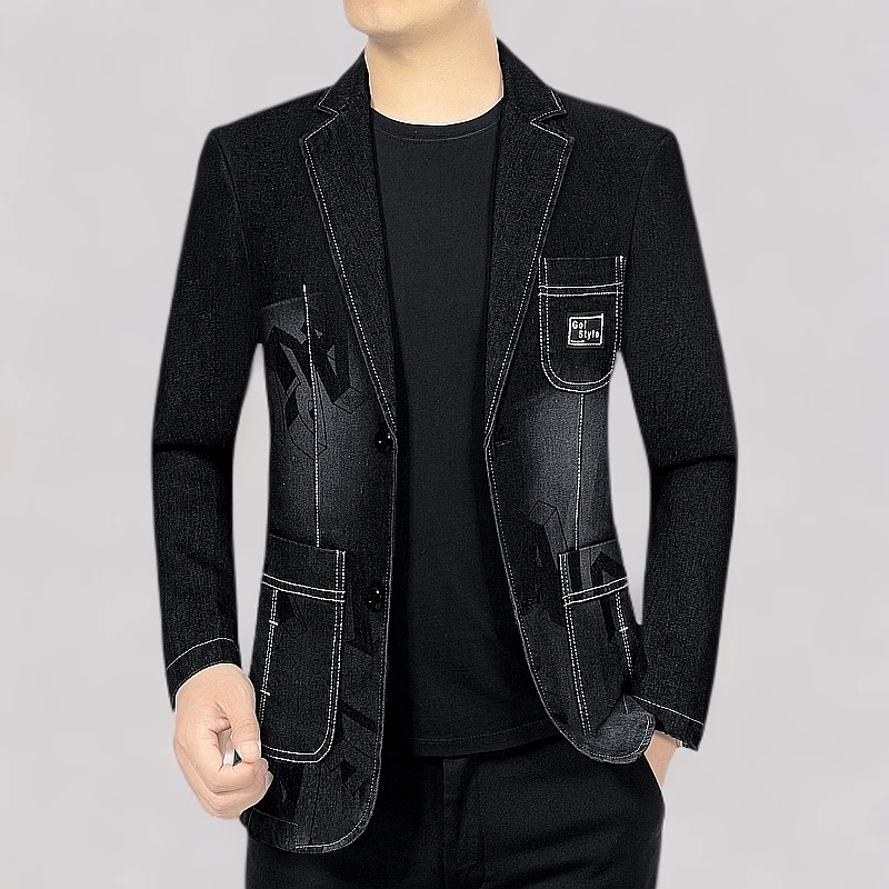 春季男士休闲牛仔西服外套时尚帅气上衣百搭韩版小西装大码上装