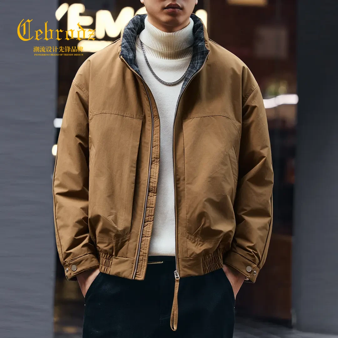 法国Cebrodz高级感羽绒服男冬季保暖休闲百搭白鸭绒短款立领外套