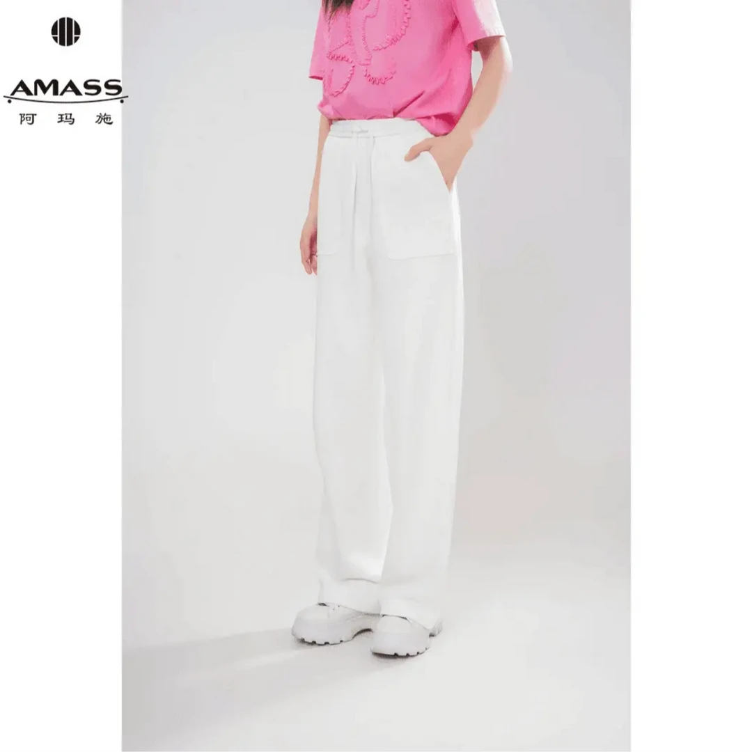 AMASS/阿玛施 新款纯色松紧腰直筒休闲长裤5100386