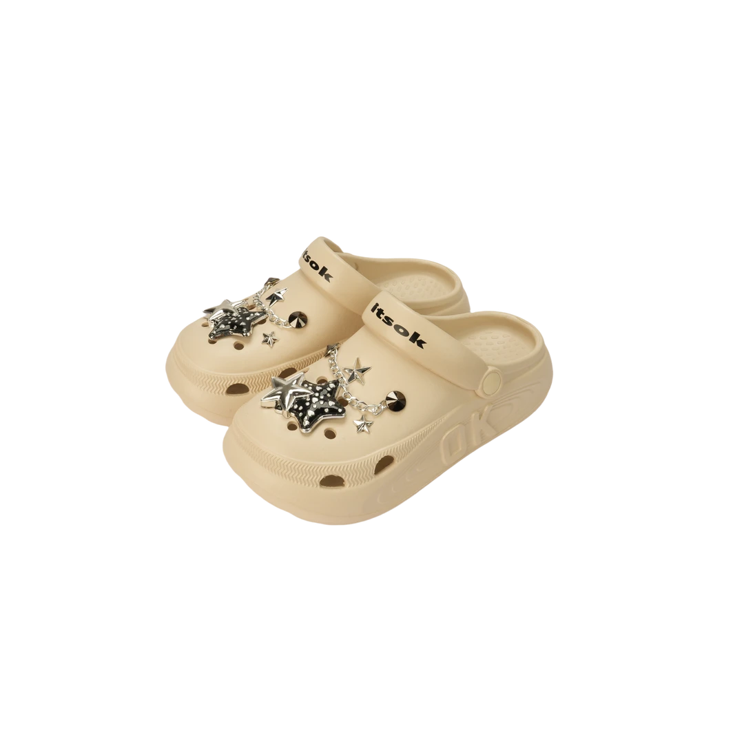 itsok奶酪洞洞鞋卡其女夏季厚底增高防滑拖鞋防臭外穿户外沙滩