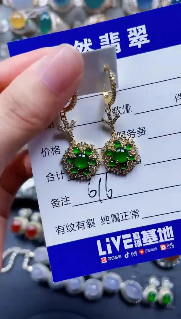 银S925镶嵌翡翠耳饰616