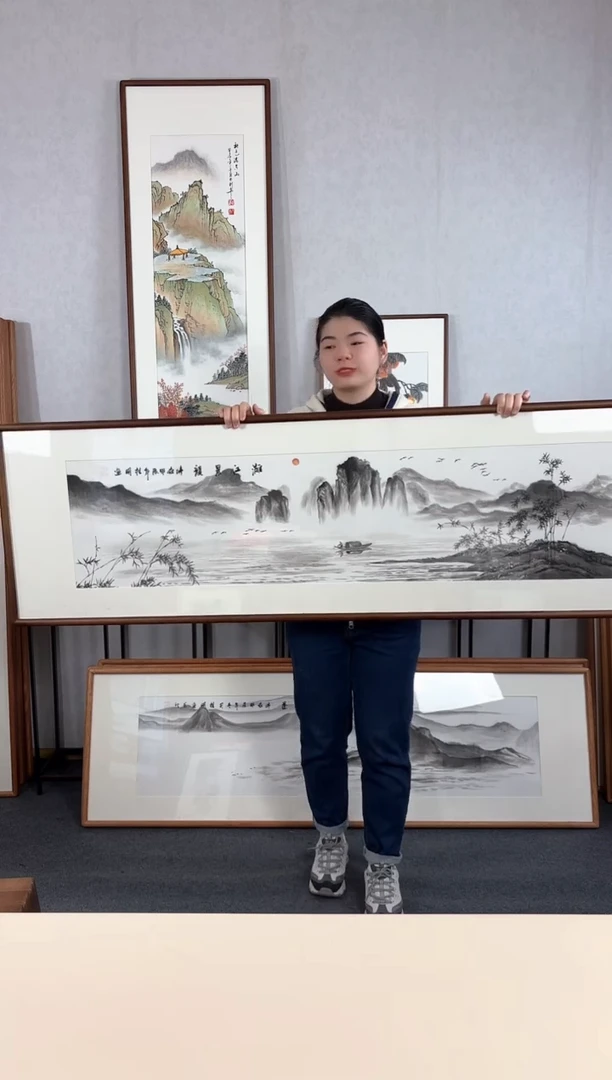 【闪购商品】国画手绘*漓江晨韵*52*172cm实木框