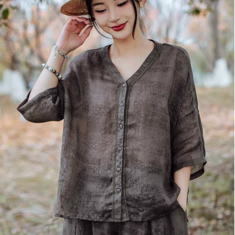 9055新款烧花苎麻上衣（衣长57左右）