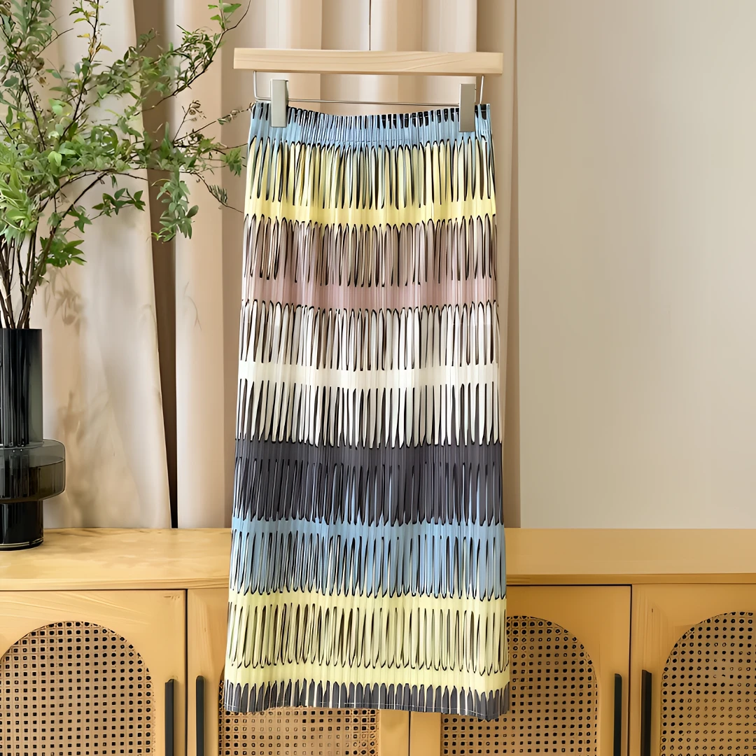 学院风成人褶皱三宅中长半身裙百褶拼接夏季宽松