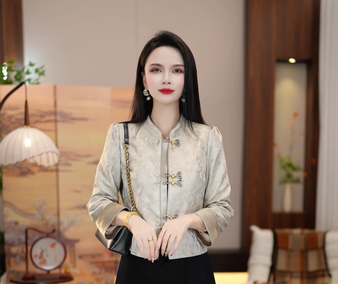 2025秋冬款新中式银杏色提花国风外套M-4XL