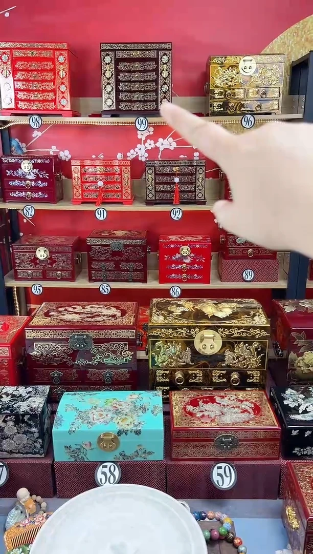 寂**然31厘米六层挂钩侧开掐丝螺钿镶嵌酒红龙凤