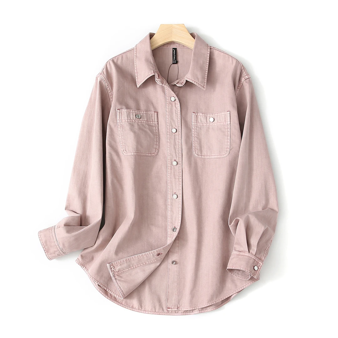 干枯玫瑰色~宽松显瘦牛仔衬衫女棉质长袖外套外穿衬衣百搭10083