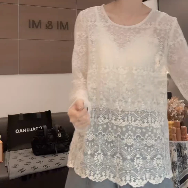 秋冬新款韩系欧若新中式百搭圆领蕾丝打底长袖上衣LK2508778