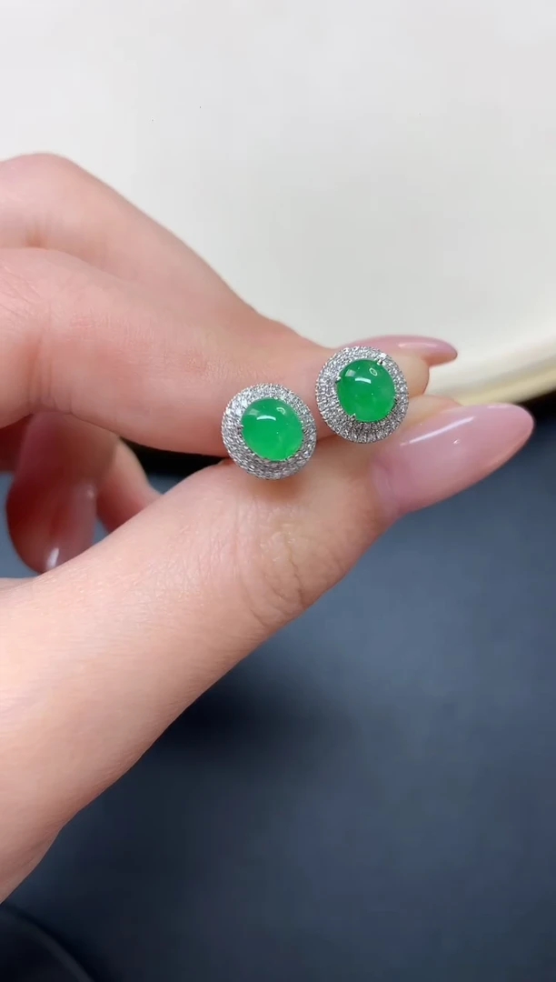 翡翠18K金镶嵌耳饰W449|5800