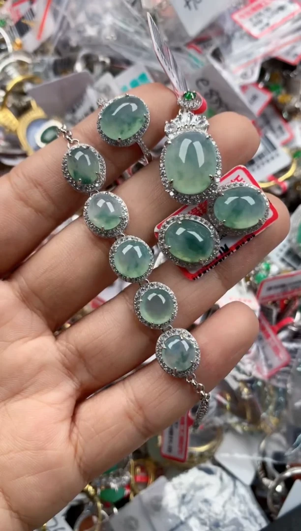 银S925镶嵌戒指翡翠666---2
