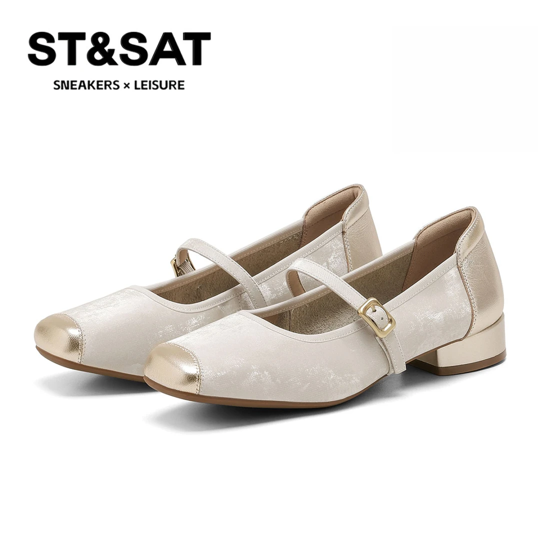 星期六优雅百搭宴会单鞋女士2025款耐磨时尚软底真皮玛丽珍舞蹈鞋