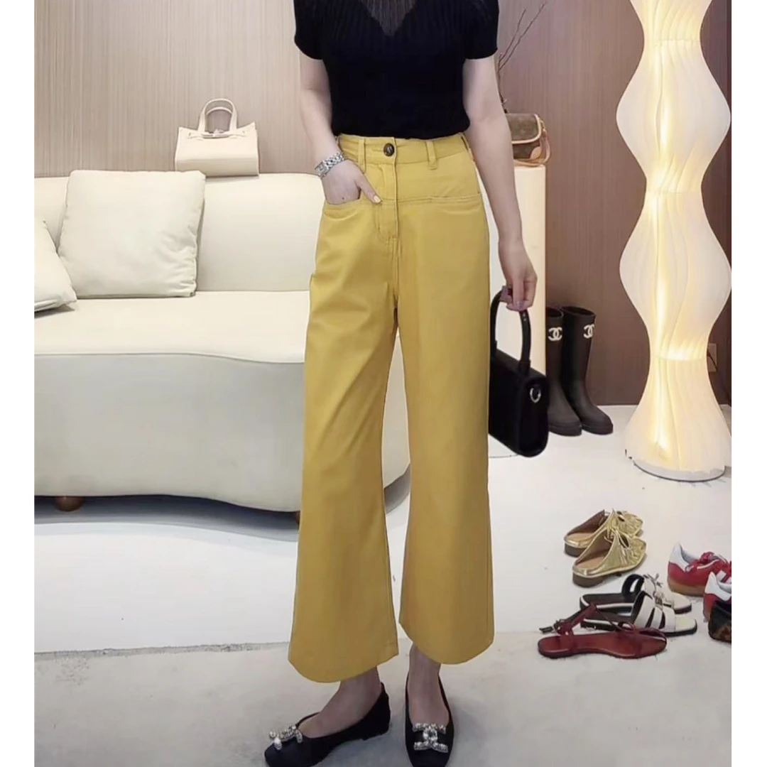 欧货潮流百搭洋气番茄红裤子夏季新款气质显瘦阔腿裤高腰九分裤女