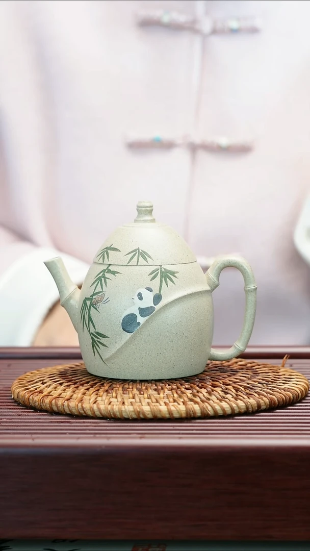 茶壶紫砂原矿老本绿  竹节壶 200cc