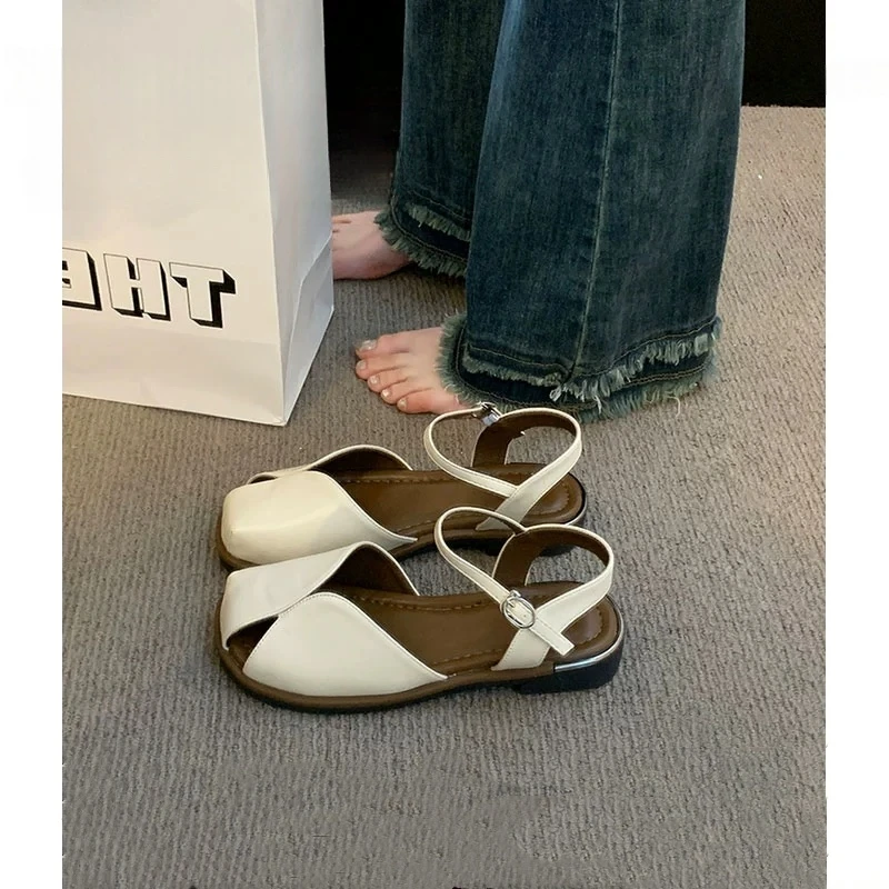 梦孜百丽平底包头凉鞋女2025年夏季新款外穿韩系配裙子沙滩罗马鞋