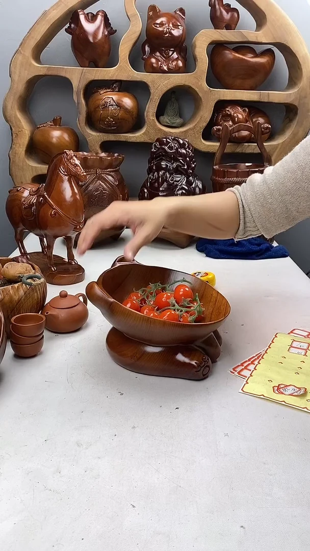 香樟木34香樟木精品招财猫果盆