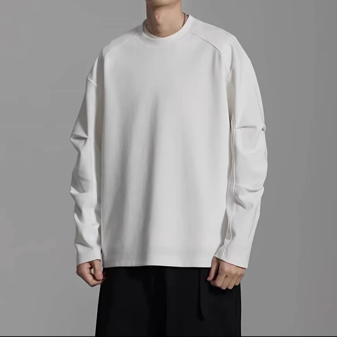 轻奢时尚男士纯色简约休闲长袖卫衣春季新款潮流百搭圆领打底上衣