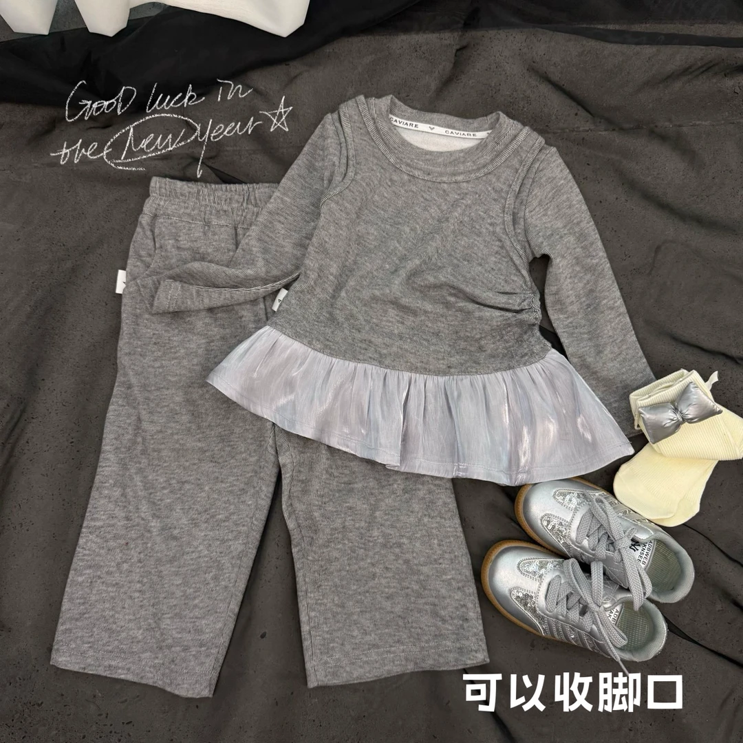 Q25186TZ假两件T裤子两件套两件套鱼子酱品牌女童童装