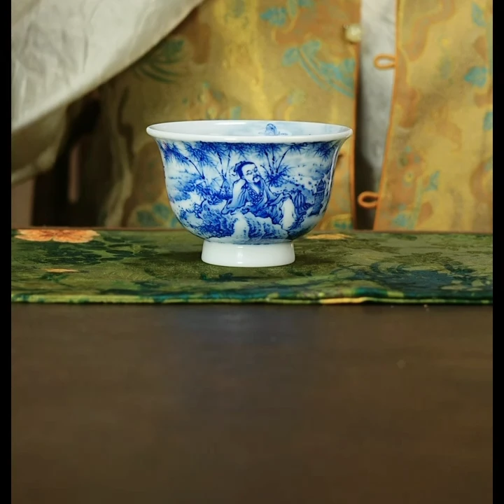 【小乔赏瓷】景德镇画堂春庄周梦蝶大压手杯htc1207.