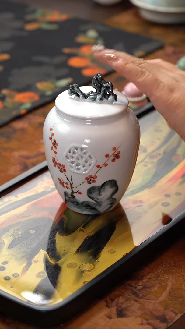 茶具太湖石梅花开窗茶叶罐@@YQ-004