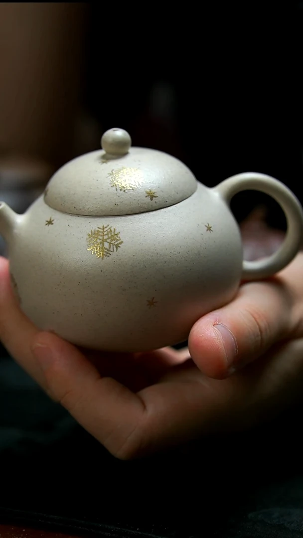 茶壶紫砂白泥描金雪花壶