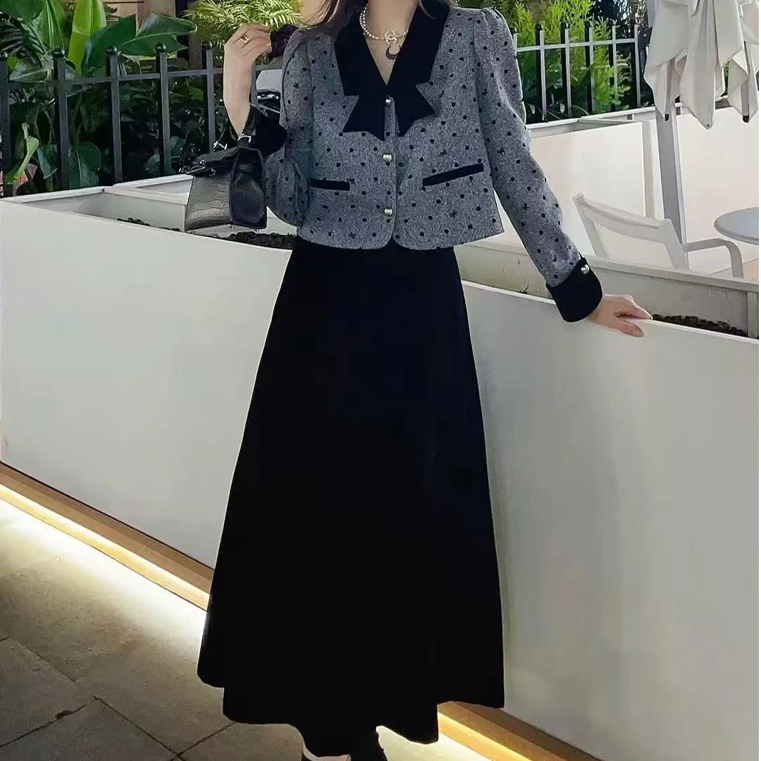 【锦衣服饰】BDYL 7989蝴蝶结丝绒套裙