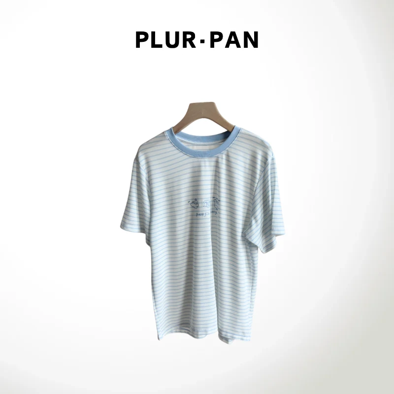 PLUR·PAN轻薄透气莱塞尔刺绣小狗圆领短袖 T恤 75