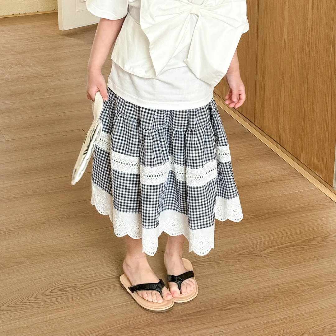 现货【格蕾丝】3039半身裙春夏装洋气百搭黑白格子中长款半裙