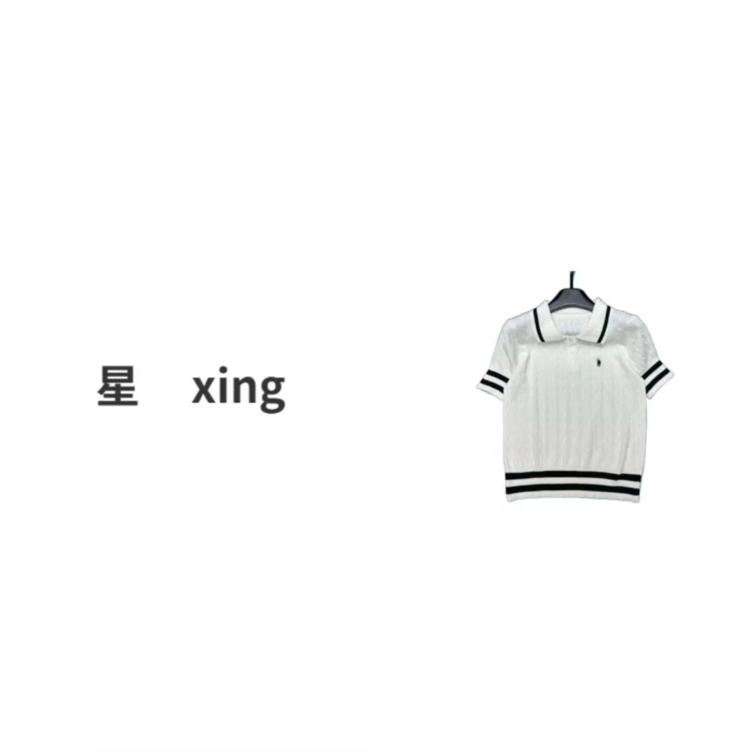 180拉夏装新款小翻领纽扣针织短袖上衣54047