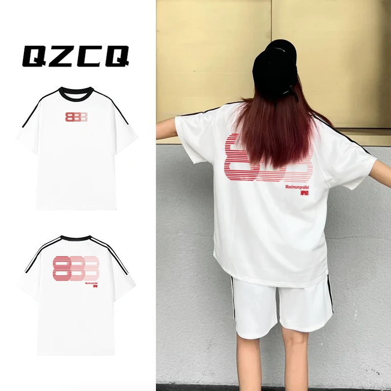 【纯棉】百搭宽松586男女同款港风三条杠短袖t恤韩版潮休闲上衣圆领