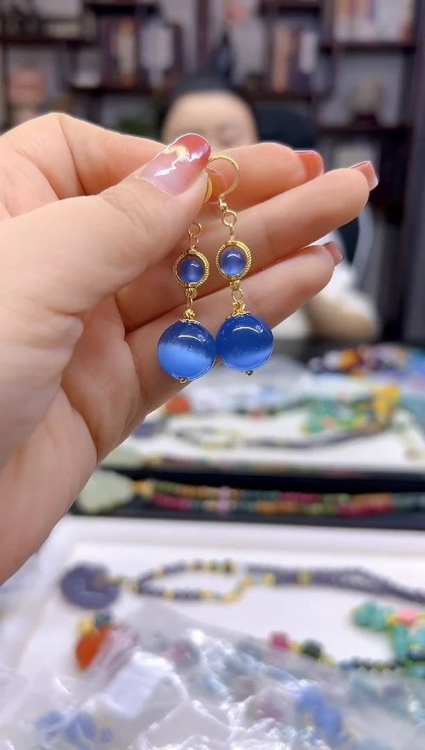 【闪购商品】碧玺猫眼耳饰14K金镶嵌E6887