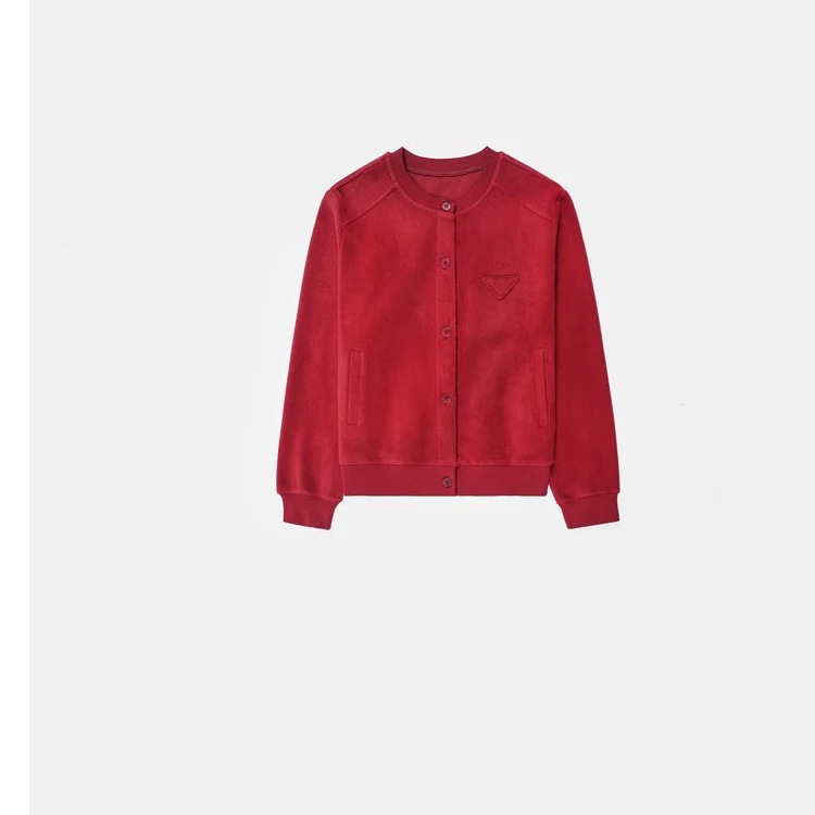 NILICO【灯火派对】亲肤绒加厚纯色圆领开衫三角标外套