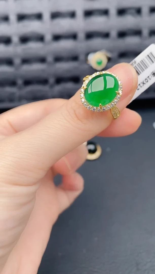 银S925镶嵌戒指翡翠天然a货翡翠392