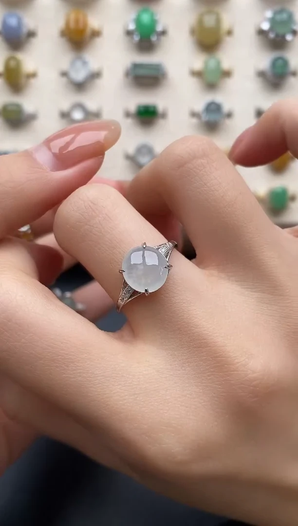 银S925镶嵌戒指翡翠一物一证一礼盒