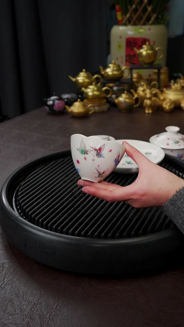 【闪购商品】杯【宜景窑手绘蝶舞】紫色杯子
