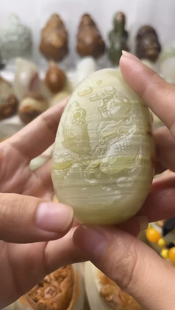 石材方解石棉纹正常不退换荷花鱼微瑕