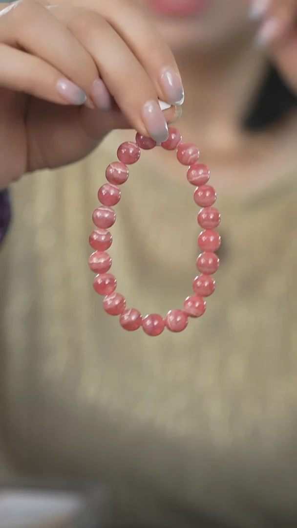 菱锰矿（红纹石）未镶嵌手链❤**…9mm红纹石手链单圈