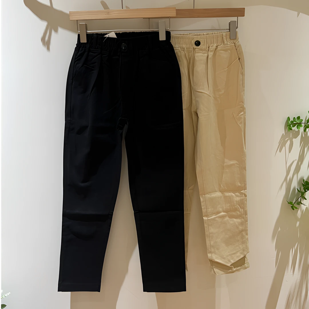 【俐心2】女士休闲松紧腰钮扣休闲长裤