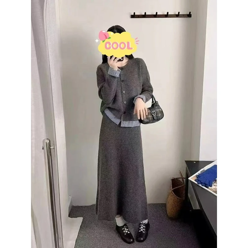 大码韩系氛围感穿搭长袖上衣半身裙秋季两件套5973#