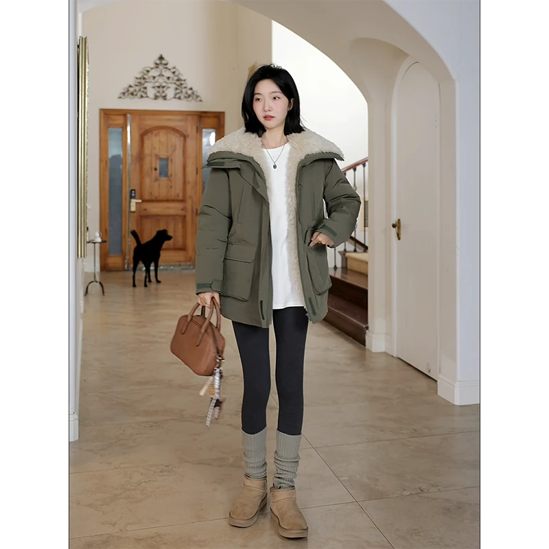 郭九九呢 毛毛外套冬季保暖防风派克服大翻领宽松显瘦 G924T20986