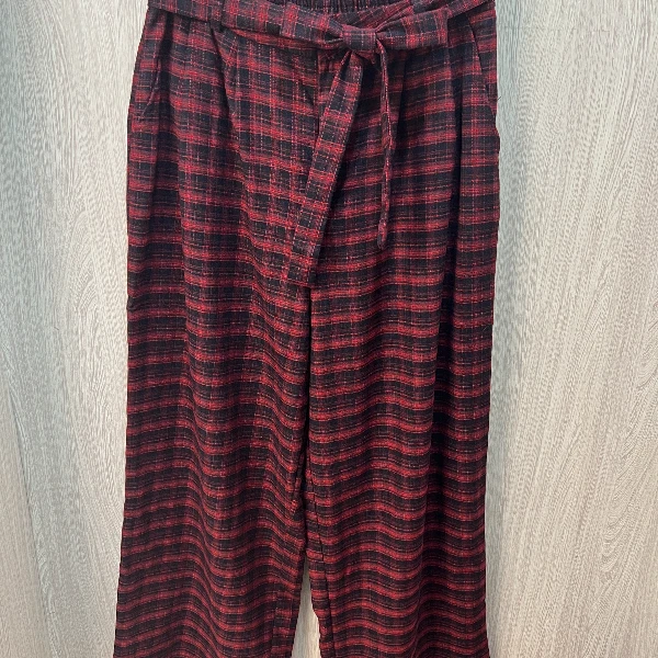 胖向向春装新款6312时尚洋气款腰系扣高腰宽腿格子直筒裤