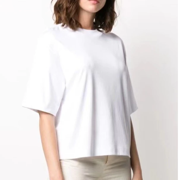 美系V斯女装PIMA棉圆领宽松短袖个性T恤袖口宽松遮肉显瘦宽松版型