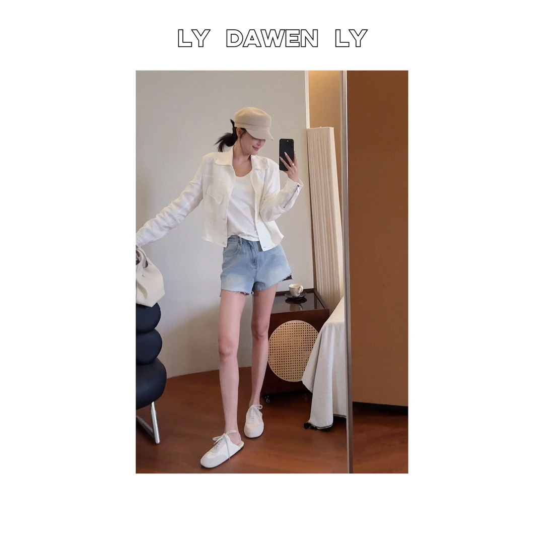 DAWEN  | 老钱风不对称口袋正肩显瘦松弛感亚麻外套 M324#