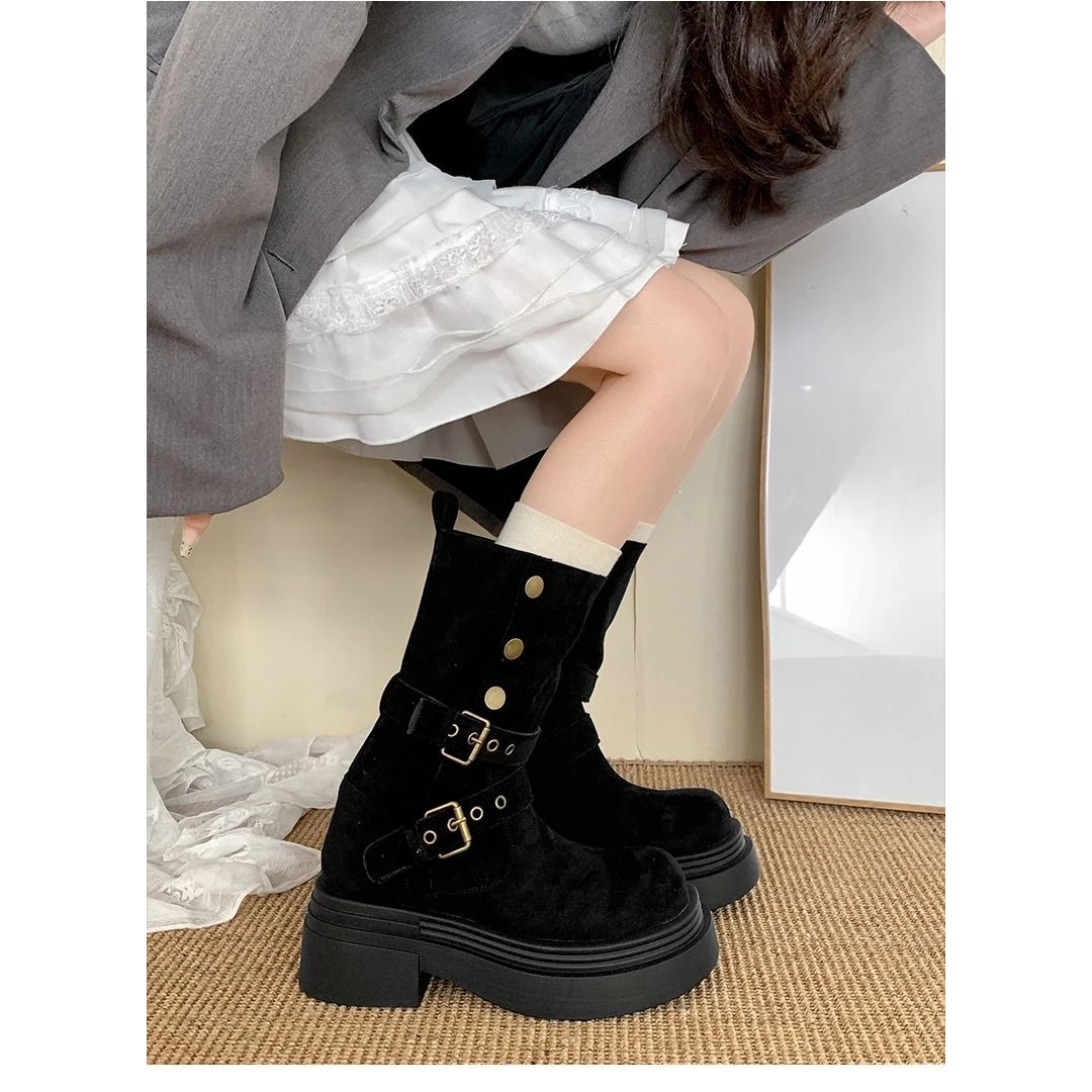 2025马丁靴女款秋冬季爆款厚底增高小个子时尚百搭中筒靴显瘦短靴