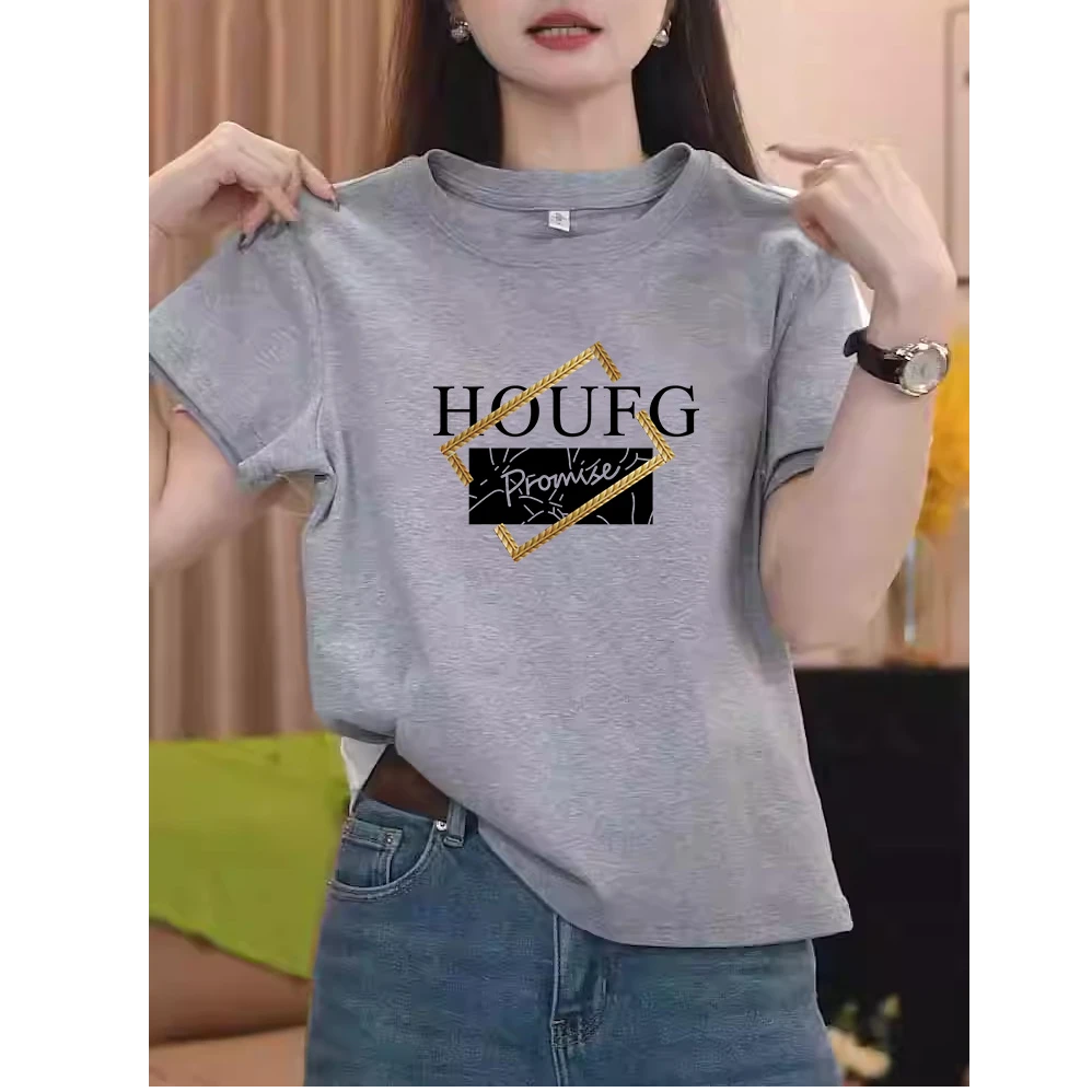 正肩纯棉短袖t恤女夏季薄款时尚百搭洋气灰色上衣基础款打底衫潮