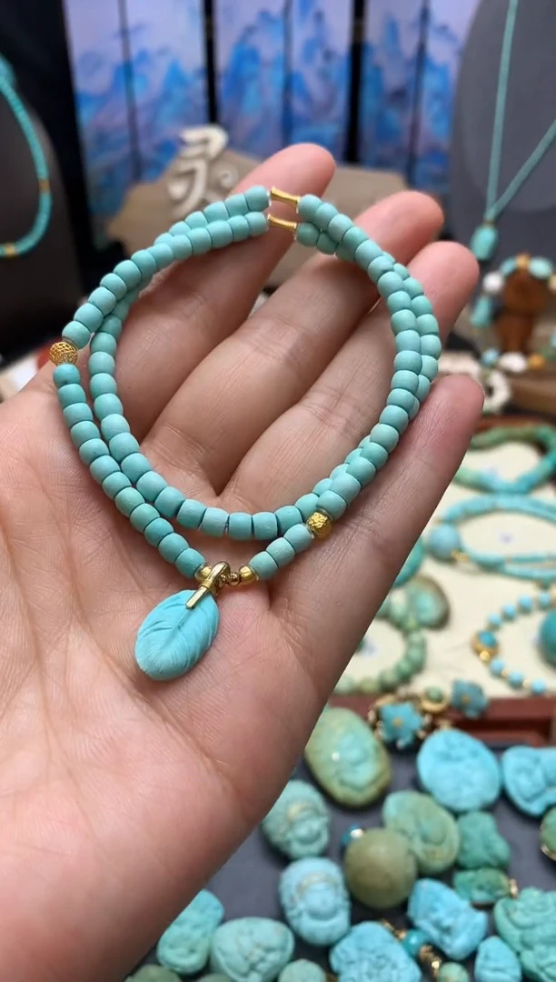 【闪购商品】绿松石颈饰18K金镶嵌高瓷绿松石直切项链