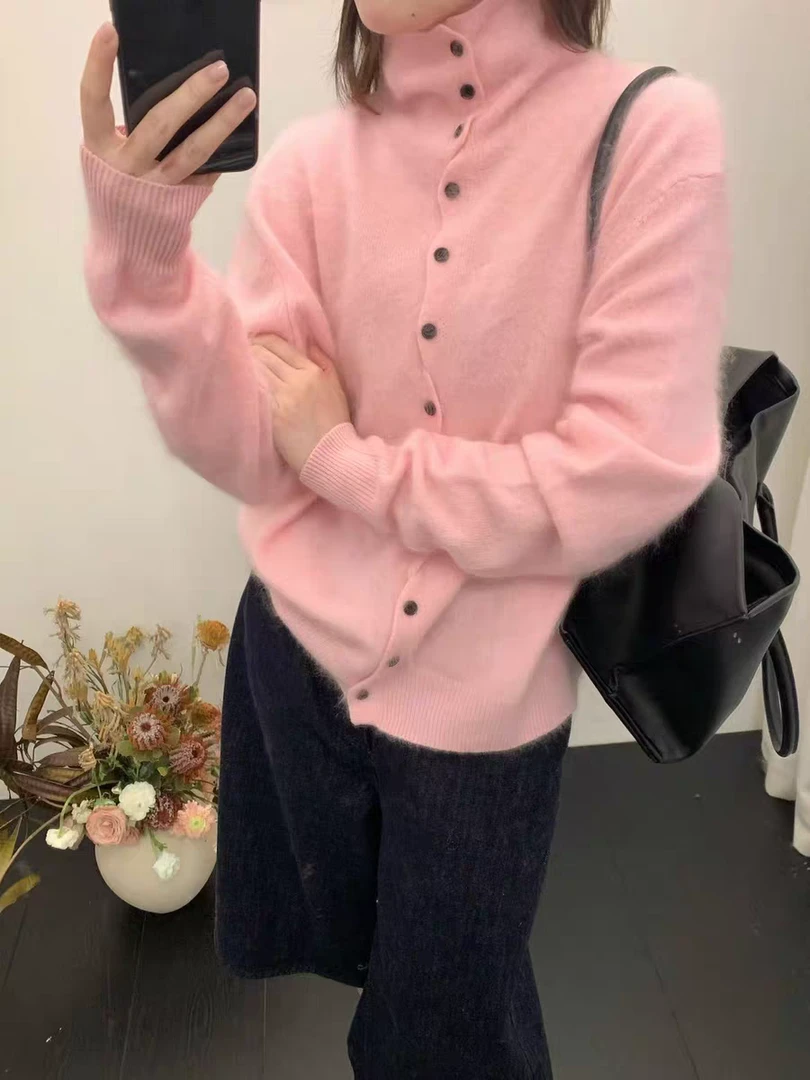 【MY SHAN】冬季新款全毛拉毛纯色保暖单排扣羊毛针织开衫2001