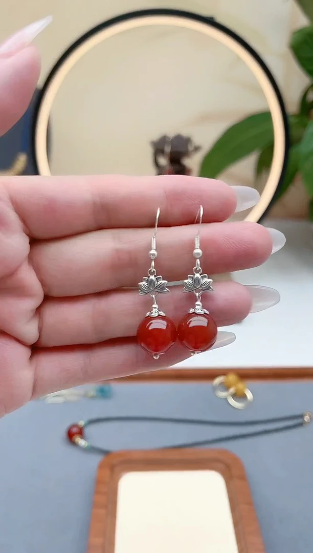 玛瑙/玉髓耳饰银S925镶嵌302