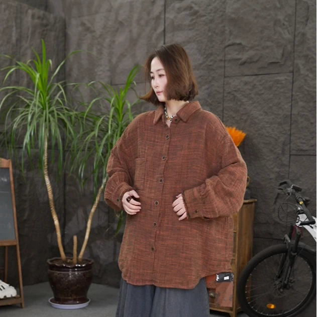 qq亚麻休闲风常规厚款老钱风长袖短外套女装开衫保暖上衣