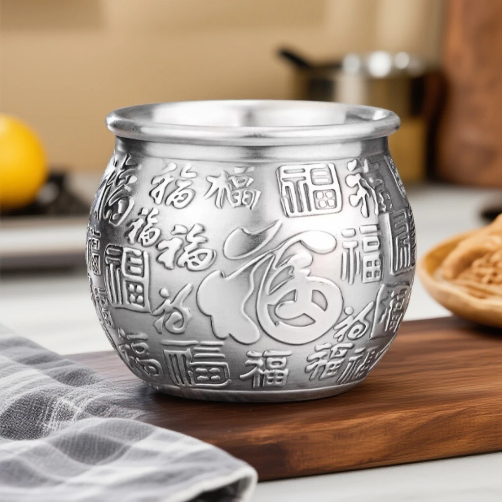 银制品 双旦银茶杯999足银主人杯双层隔热大容量百福杯品茗杯家用