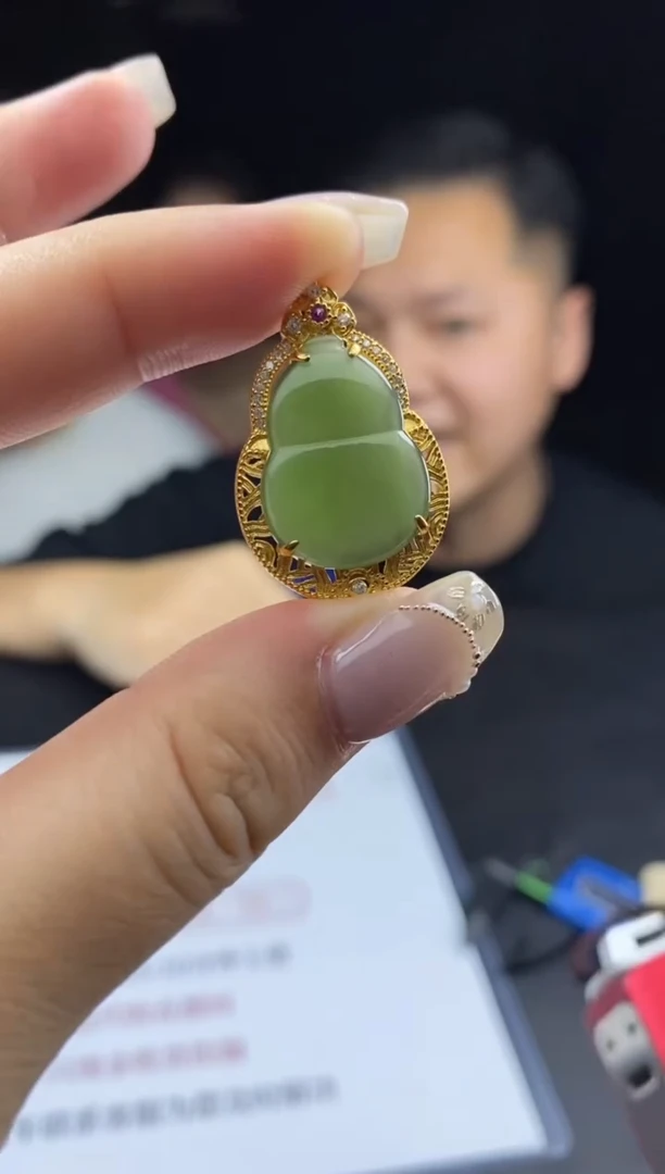 和田玉银S925镶嵌吊坠(不含链)多样性-吊坠-D9654